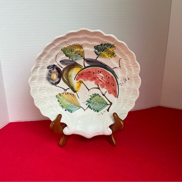Hand Painted Italy Ceramic Plate 11.5” Fruit Scalloped Wall Decor Vintage - Picture 1 of 8